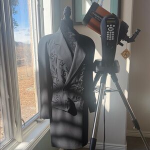 Black Embroidered Double breasted Blazer and Skirt Set